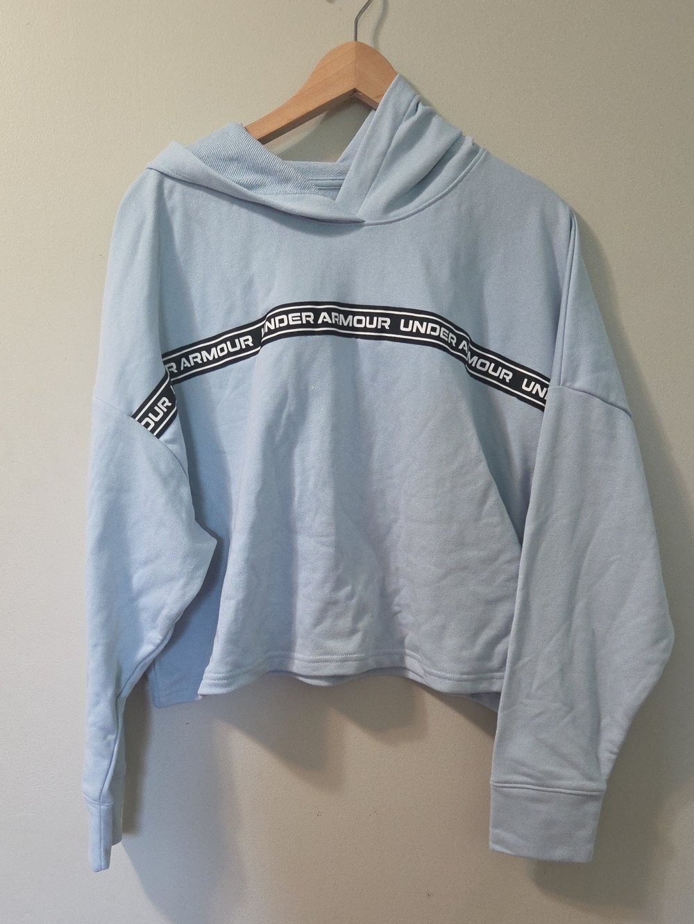 Under Armour Light Blue Cropped Logo Tape Hoodie